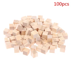 100PCS Unfinished Blank Mini DIY Wooden Square Blocks 1cm Wood Solid Cubes for Woodwork Craft Kids Toy Puzzle Making Material