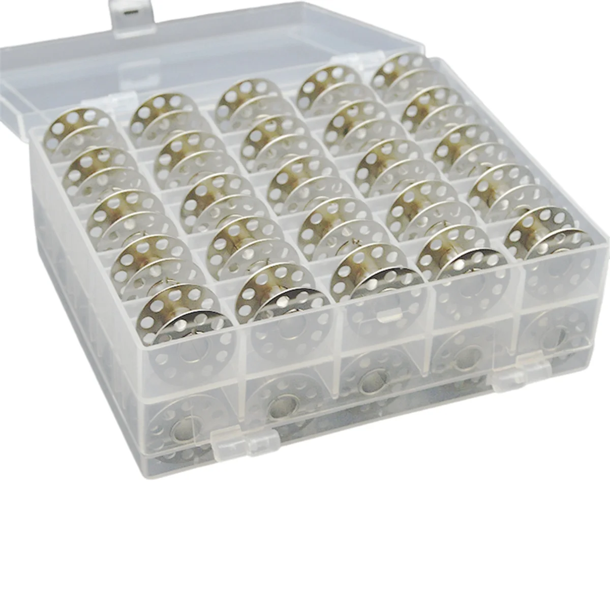 50 Pcs Metal Bobbins for Sewing Machine with Storage Box