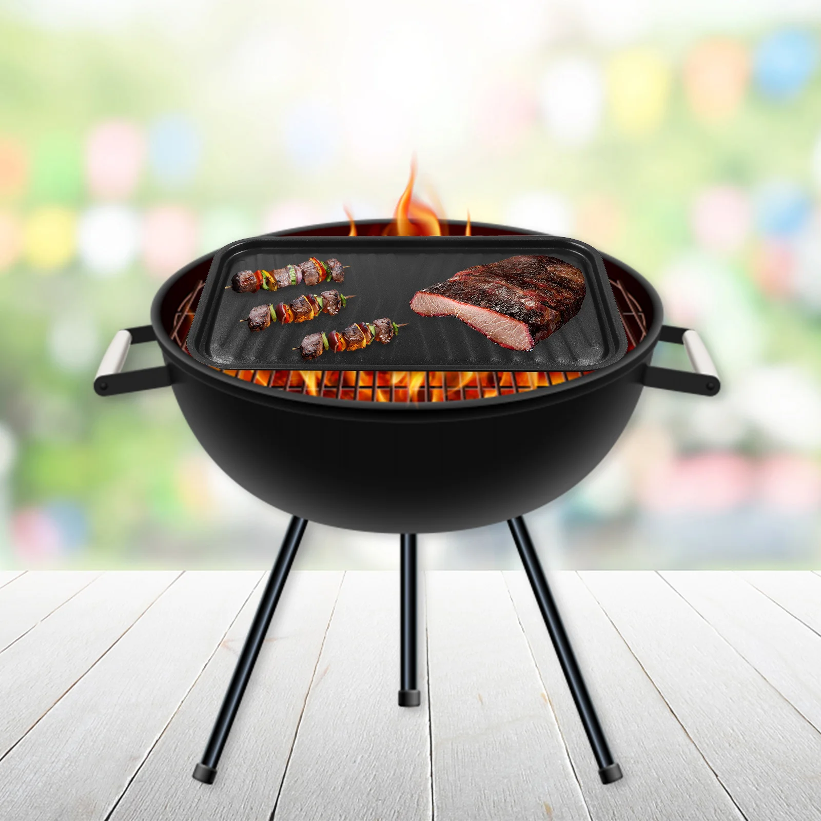 

Heavy Duty Non-Stick Bbq Grill Pan Large Capacity Steel Baking Tray Smooth Lightweight For Outdoor Barbecue Family