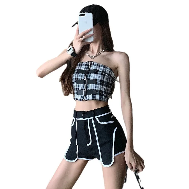 ハイウエストデニムショートパンツ 2025夏新作 配色インス 薄手 ゆったり Aライン ホットパンツ レディース