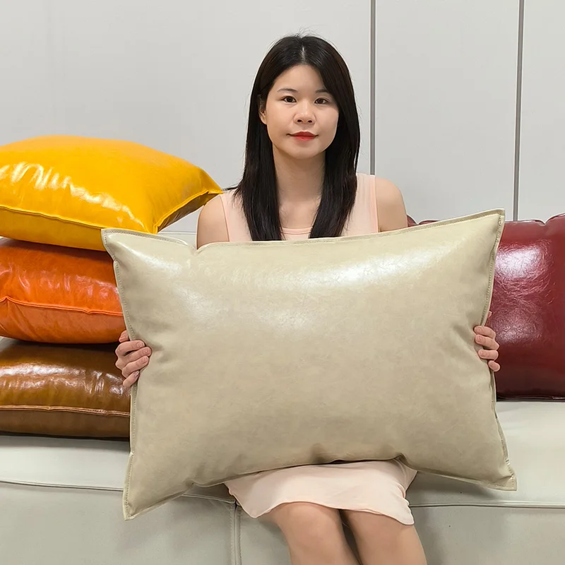 PU Leather Oil Waxed Pillowcase Waterproof Cushions Cover Large Size Backrest Case Sofa Living Room Seat Chair Decor Easy Clean