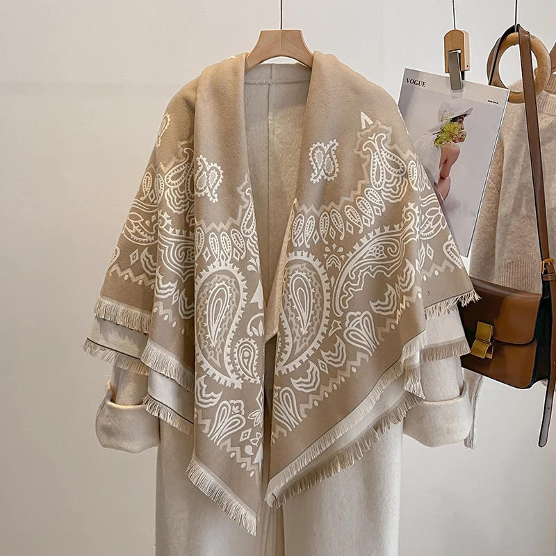 وشاح كشمير نسائي ذو علامة تجارية فاخرة لعام 2025 - شال الباشمينا شتوي دافئ مخطط ومطبوع، فولارد ومعطف #5