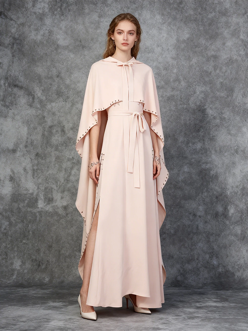 

Modphy элегантное светло-розовое стильное платье с шалью, тонкое длинное платье, новинка 2025 года, женские однотонные висячие роскошные платья с бусинами для ногтей