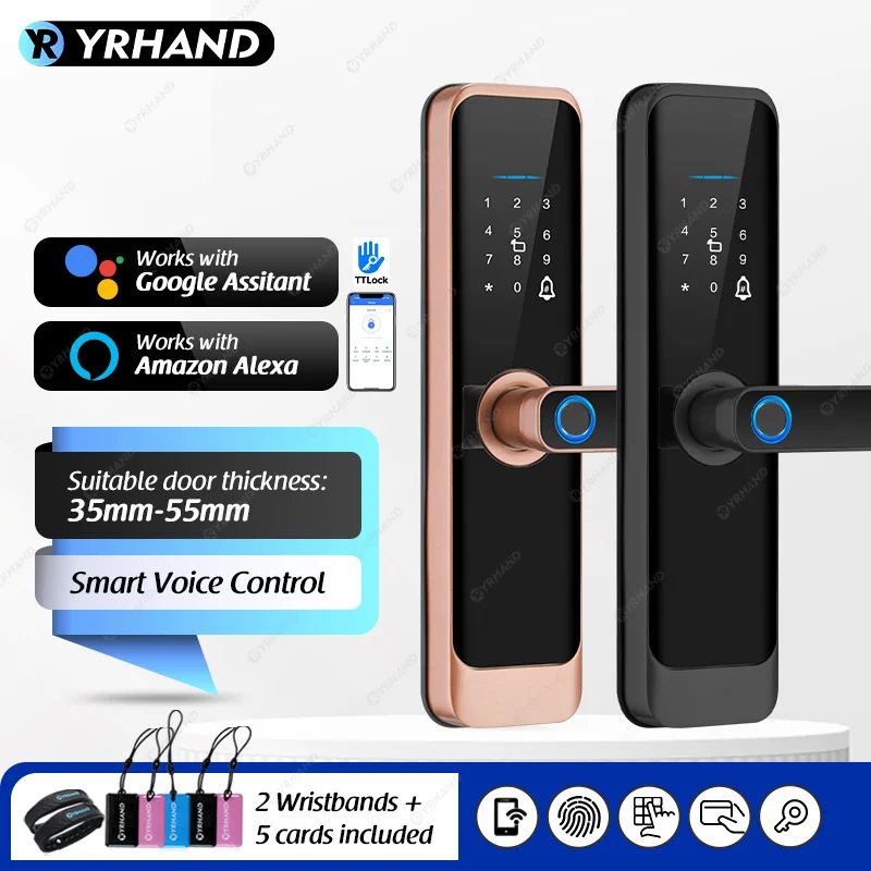 YRHAND fechadura eletronico digital Ttlock APP Fingerprint unlocking Bluetooth Waterproof  Smart Door Lock with Alexa