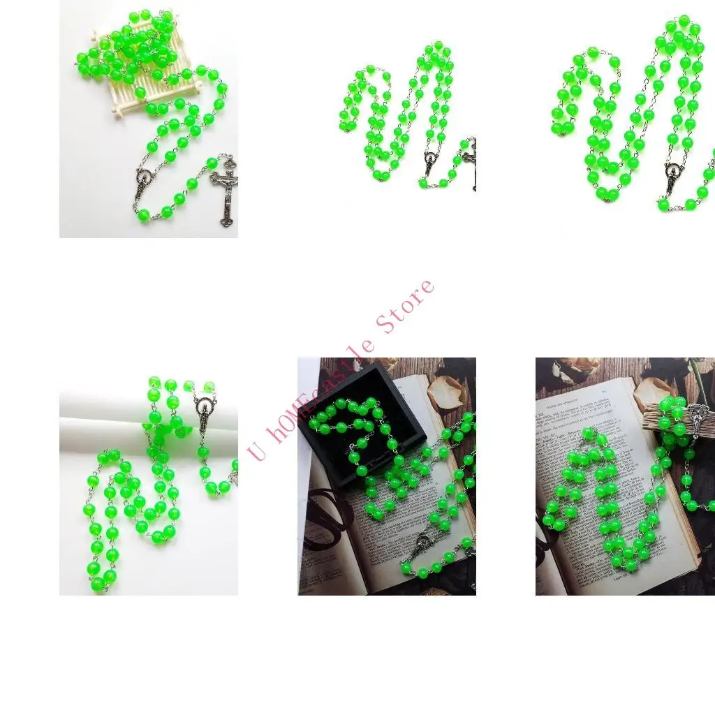 63HF Glow in Dark Rosary Beads Luminous Noctilucent for Cross Necklace Catholicism Religious Jewelry Prayer Gift for Women Men