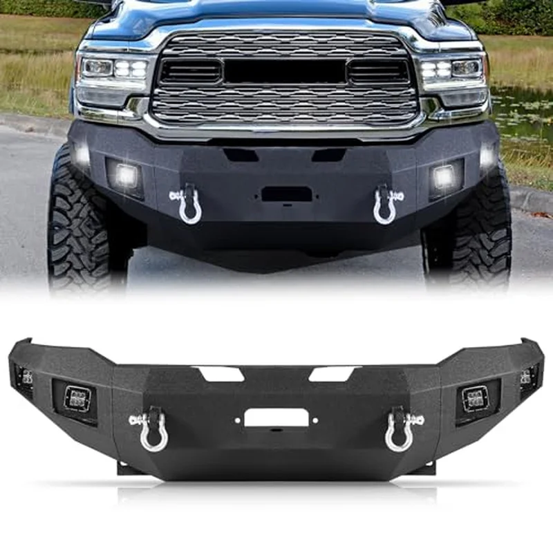 Heavy Duty High Strength Powder-Coated Steel Front Bumper With Screw-On Tow Hook Black Fit 2500/3500 2019-2024