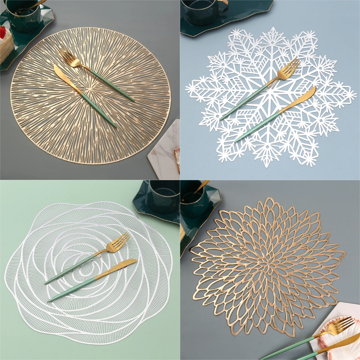 4 Type Table Mat Leaf Shape PVC Placemat Hollow Insulation Coaster Pads Table Bowl Home Waterproof Anti-Slip Pad Christmas Decor