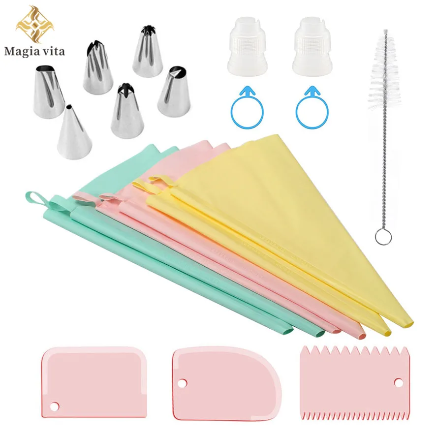 

16pcs Set Reusable Cream Cupcake Pastry Icing Piping Nozzles Bag Cake Decorating Tip Tools Accessories Kitchen Baking Equipment