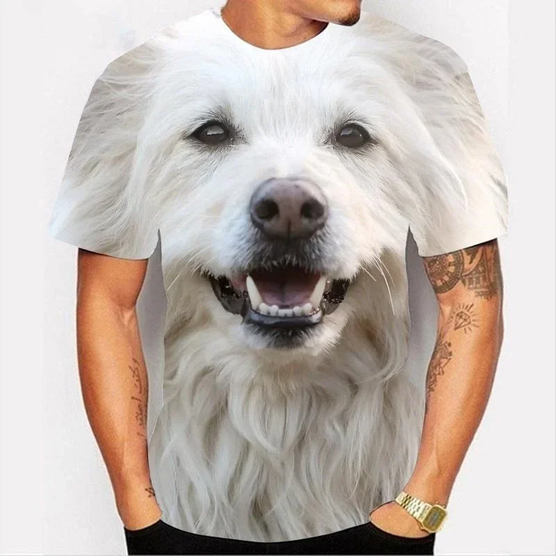 Camisetas con estampado 3D de cara de perro divertida de talla grande para hombres y mujeres, camisetas casuales de moda de verano con animales, camisetas de tendencia para niños
