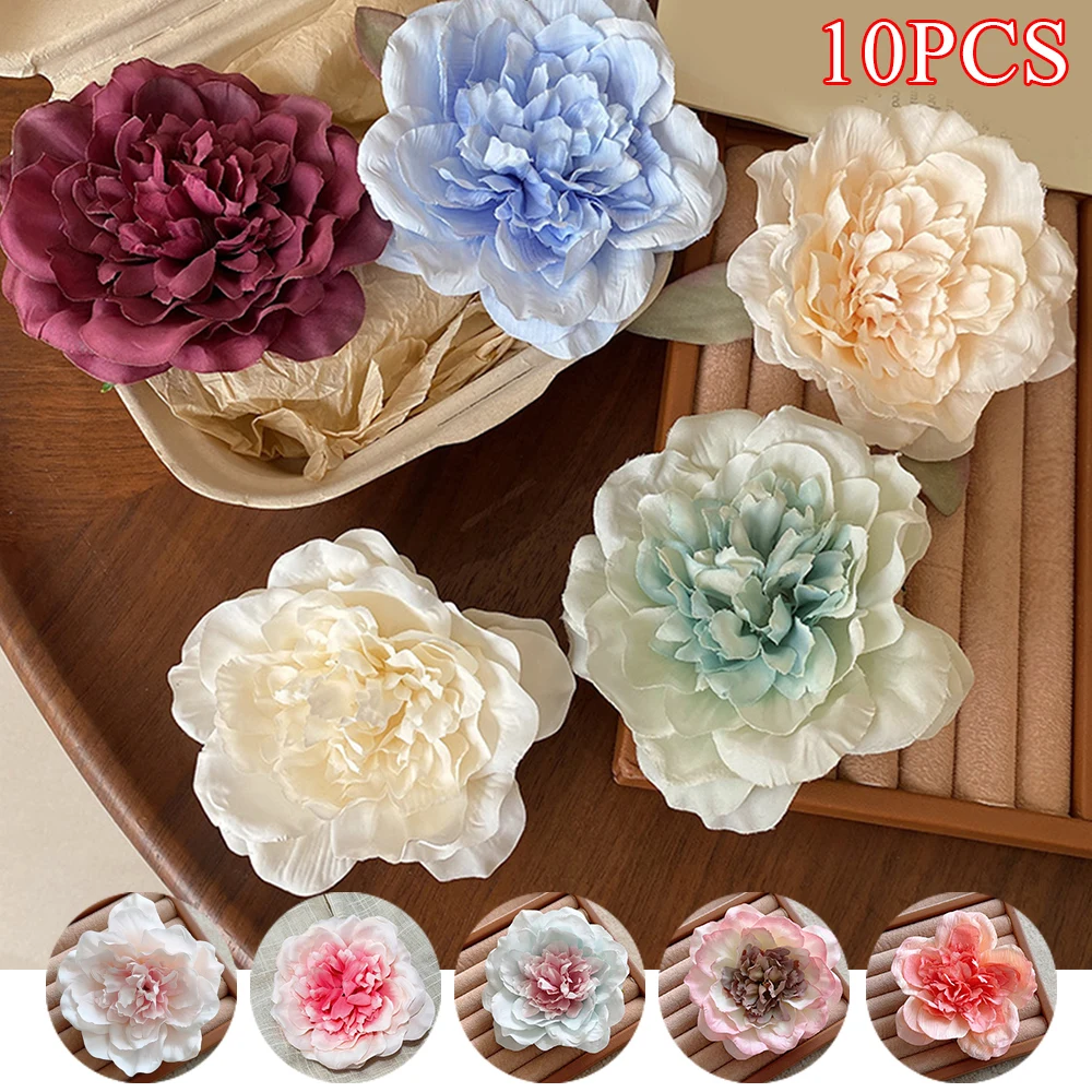 10 Pcs/ Set Fashion Peony Flower Women Hair Clip DIY Straw Hat Accessories Beach Holiday Bohemia Emulation Girl Hair Barrettes