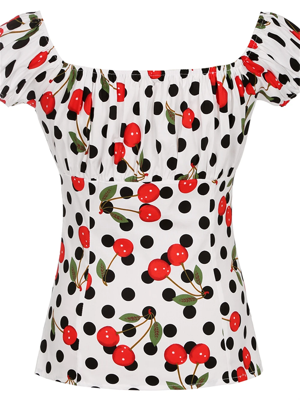 Women Summer Vintage Tops 50S 60S Rockabilly Top Polka Dot Cherry Print Elegant Casual Shirts for Office Lady Alt Clothes