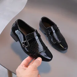 Boys Leather Shoes 2022 Spring Autumn Kids Performance Mary Janes Shoes for Party Wedding Shows Solid Black Slip-on Shoes