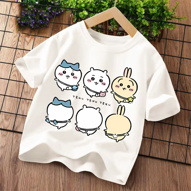 New Chiikawas Children T-shirt Kawaii Cartoon Character Printed T Shirts Boys Girls Short Sleeves Tops Summer Kids Clothing view 3