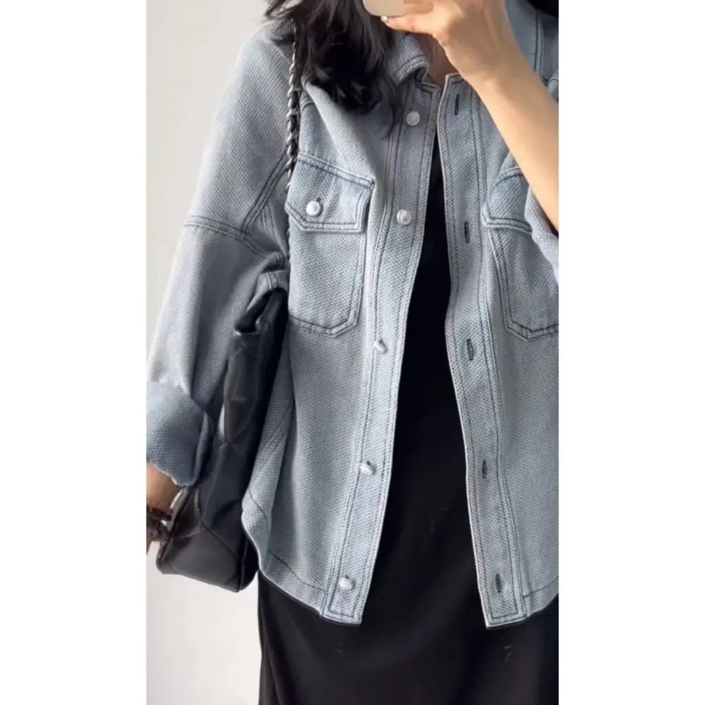 

Retro Denim Jacket for Women Loose Korean Style Versatile Cardigan Outerwear Trendy Autumn Clothing