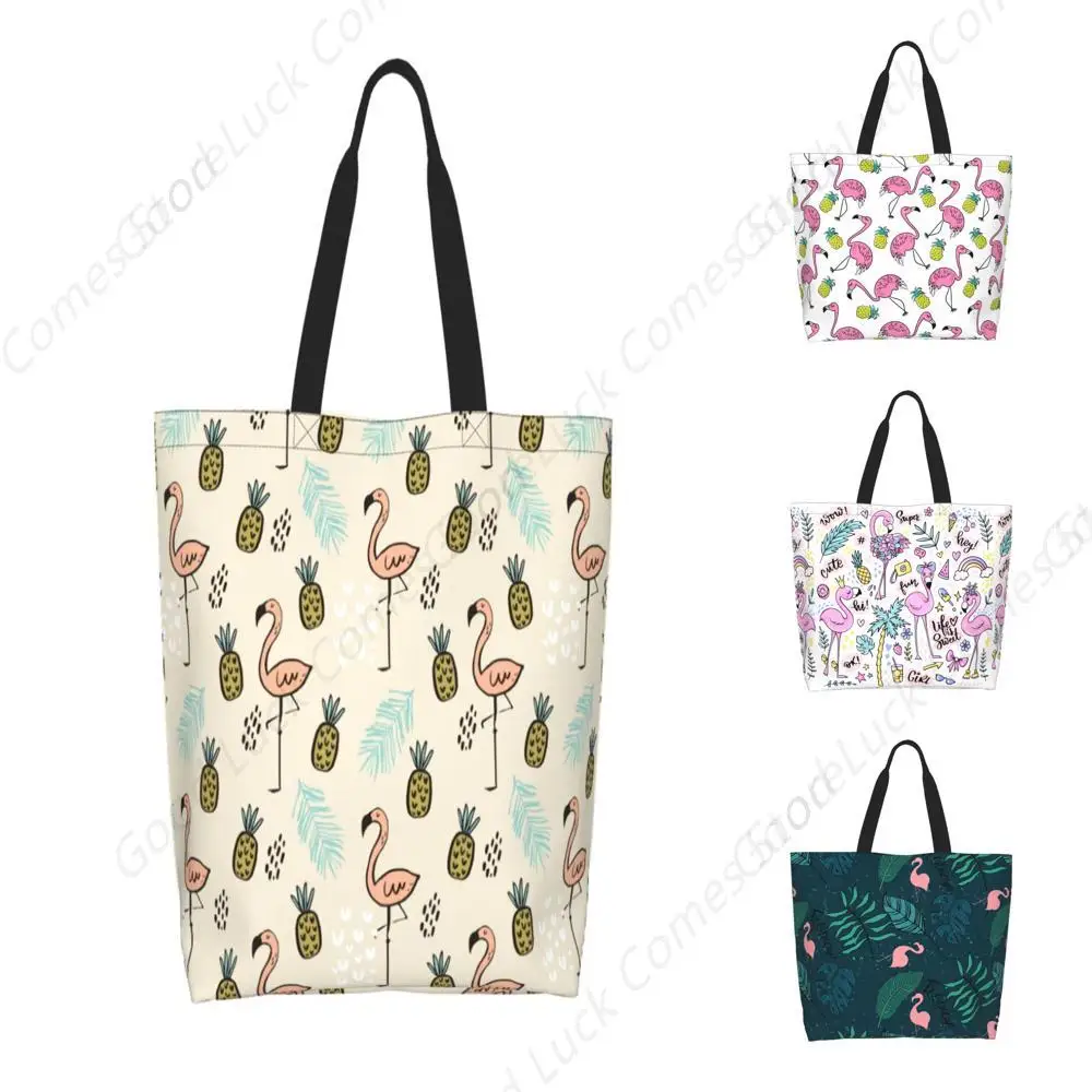 

Flamingo Pineapple Tropical Leaves Earthy Yellow Tote Bag Beach Bag for Women Reusable Grocery Large Shopping Shoulder Bag