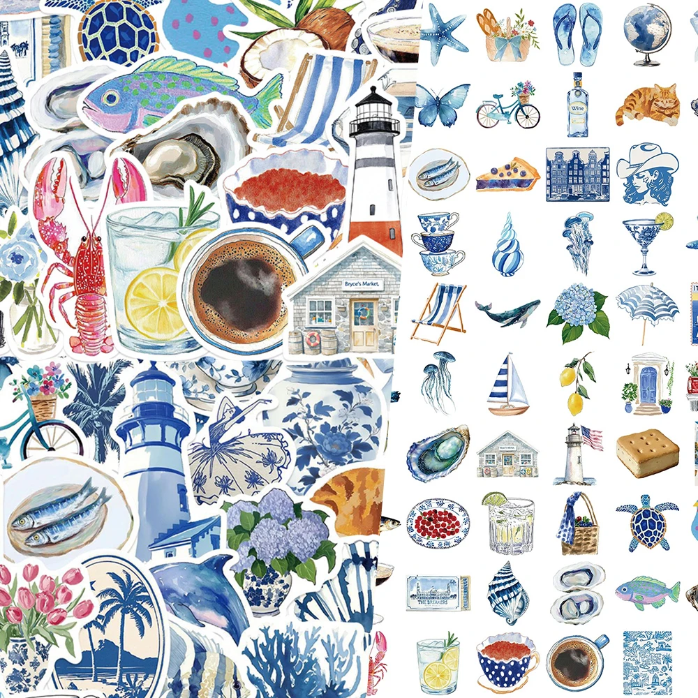 

10/30/50/100pcs Mediterranean Aesthetic Sea Series Stickers Ins Style Coast Girl Cartoon Decals Laptop Phone Guitar Cute Sticker