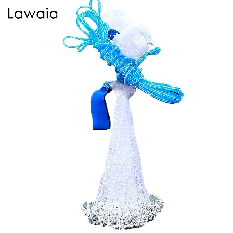 Lawaia Blue Ring Fishing Throw Nets Fishing Invisible Nylon Line Fishing Net with Steel Pendant American Style Hand Cast Network