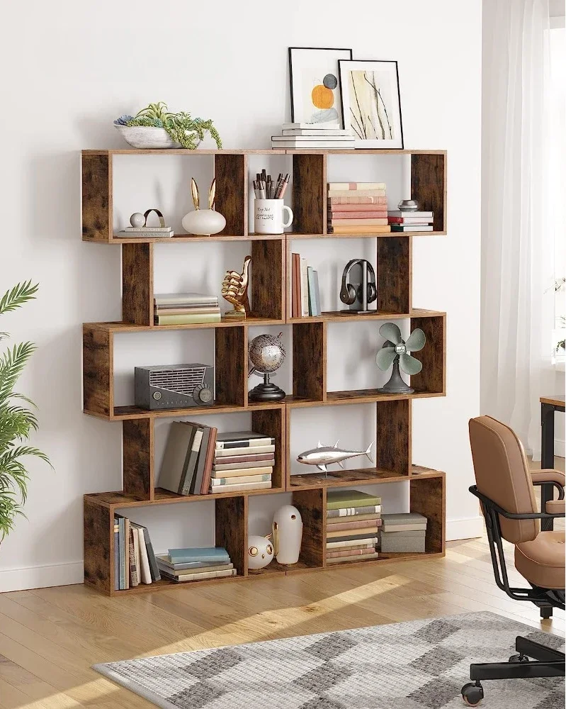 Bookcase, 5-Tier Bookshelf, Display Shelf and Room Divider, Freestanding Decorative Storage Shelving