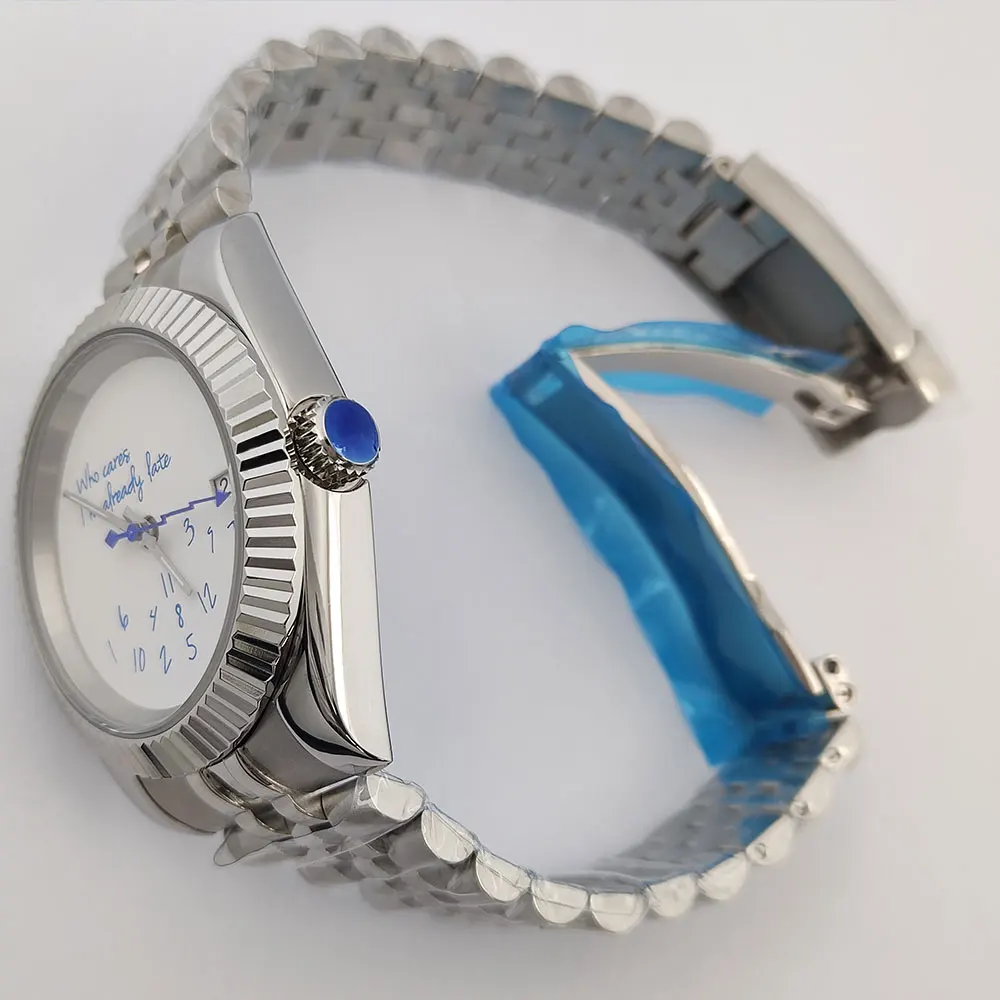 Men Watch NH35 Watch 'Who Cares I'm Already Late' Dial Customized Logo 39mm/36mm Watch NH35 Automatic Movement Sapphire Glass Wa