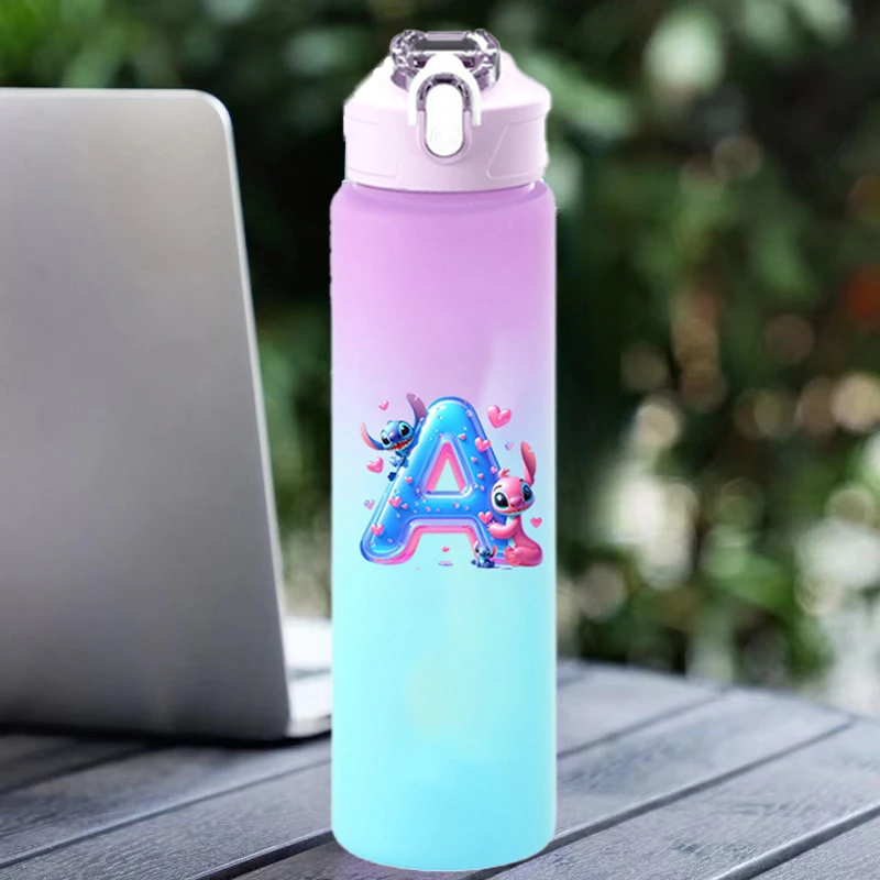 Stitch1000ml Gradient Plastic Cup Disney Boy Girl Water Bottle Portable Outdoor Sport Water Bottle Anime Cartoon Drinking Bottle