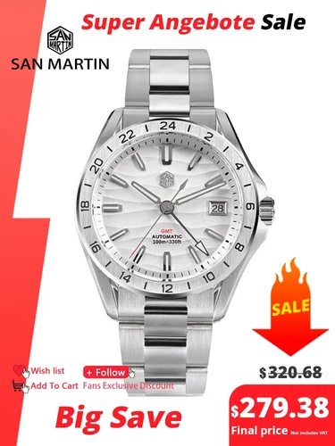 San Martin nuevo 39mm textura del desierto lujo hombres vestido de negocios GMT reloj NH34 mecánico automático impermeable 100m luminoso SN0129