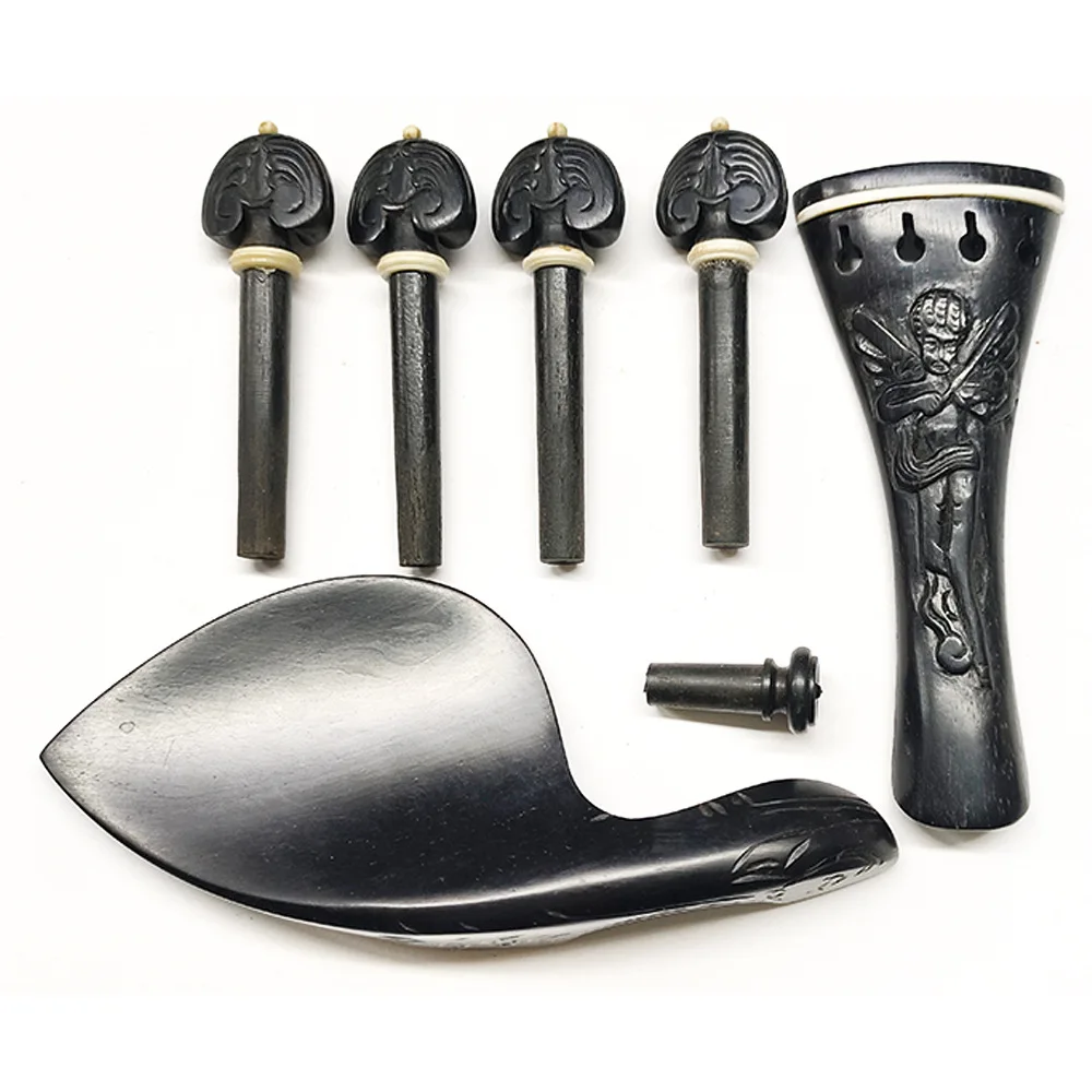 1Set Natural ebony wood accessories parts fittings Exquisite Carved Acoustic Violin Tuning Pegs Set for 4/4 Violin Accessories