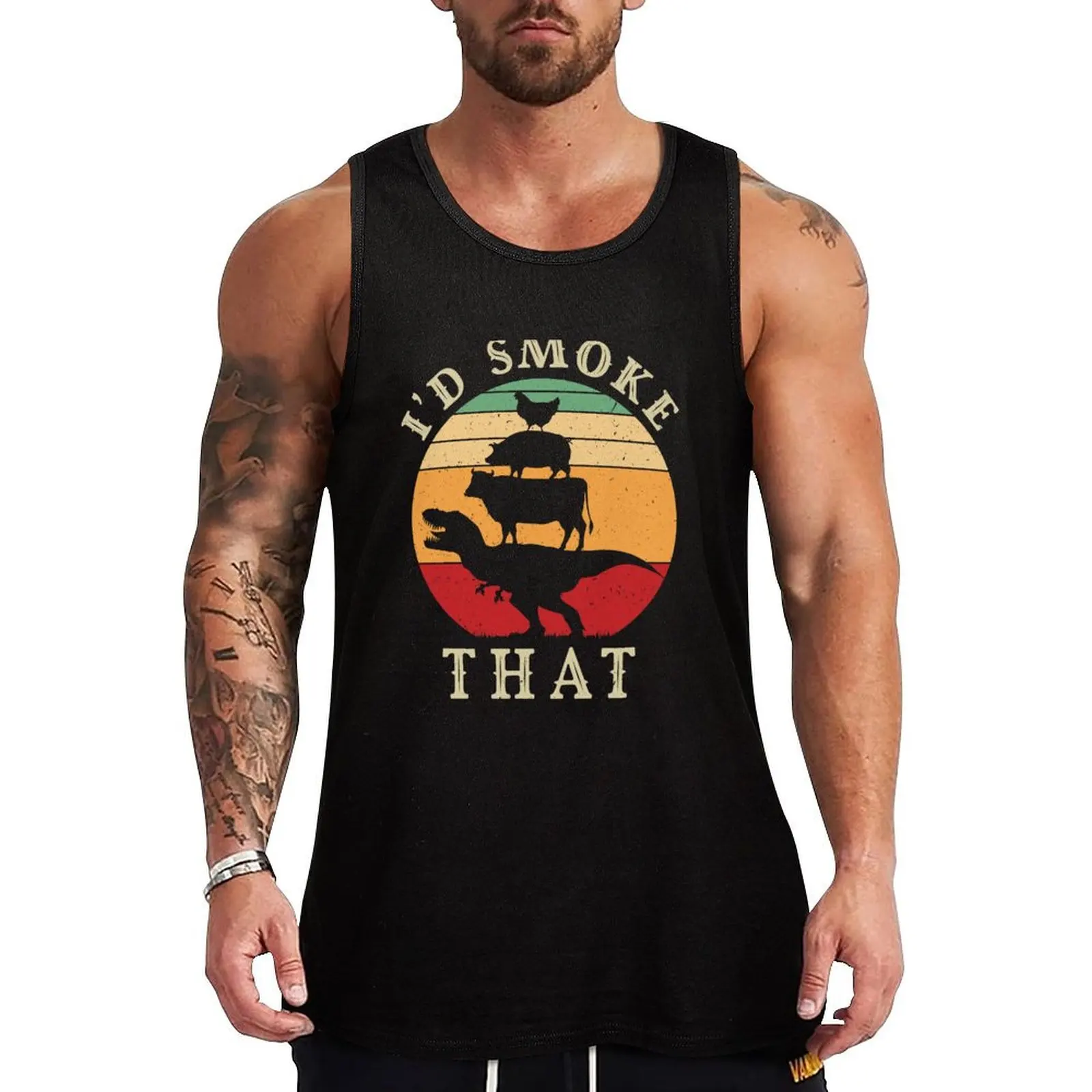 

I'd Smoke That Perfect Pitmaster Gift Meat Grilling Barbecue Meat Smoker T-rex Tank Top gym Men's t-shirts bodybuilding