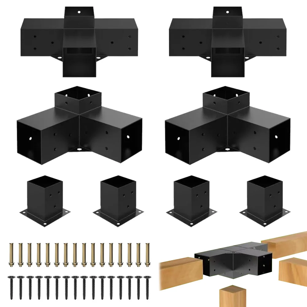 

Gazebo Brackets Kit with 3-Way Brackets Outdoor Pergola Hardware Kits Includes Screws for Gazebos Patio Pergolas Log Cabin