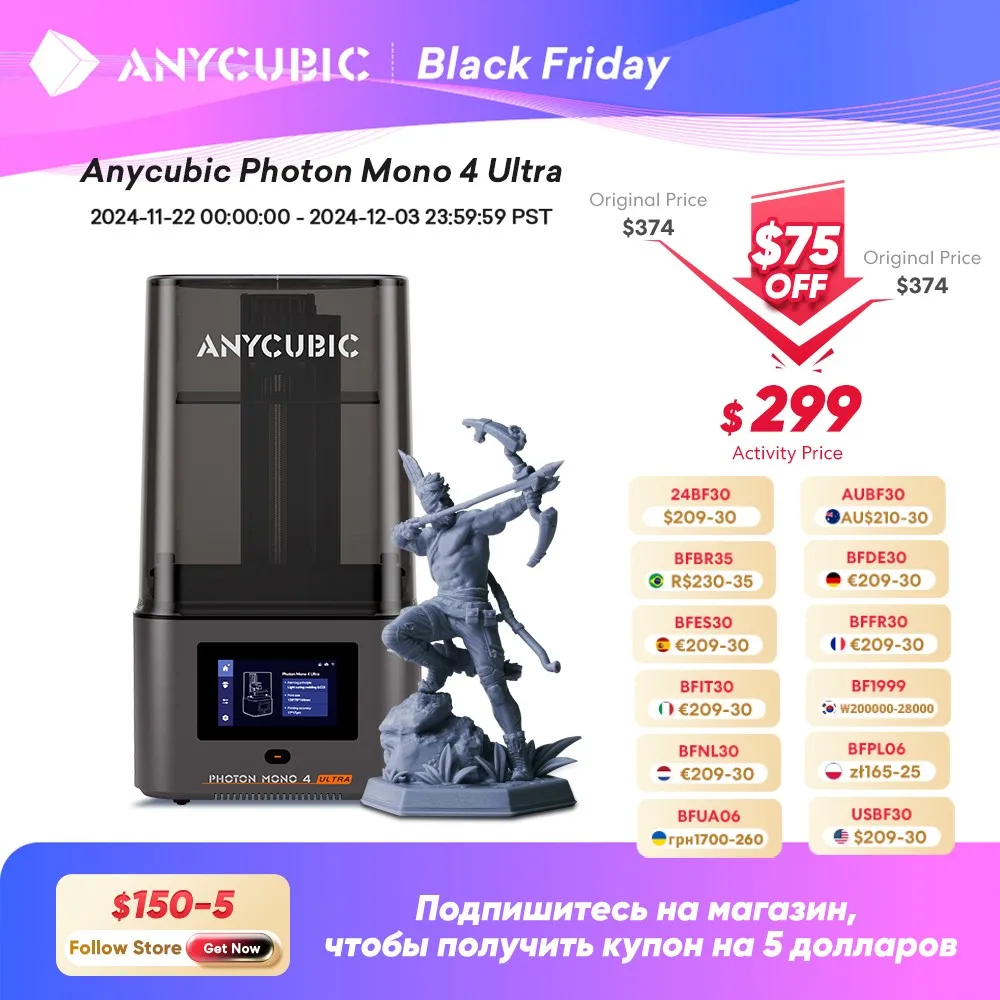 ANYCUBIC Photon Mono 4 Ultra 7 Inch 10K LCD 3D Printers High Speed UV Resin 3D Printer Printing Size  236mm*231mm*430mm 2.2L