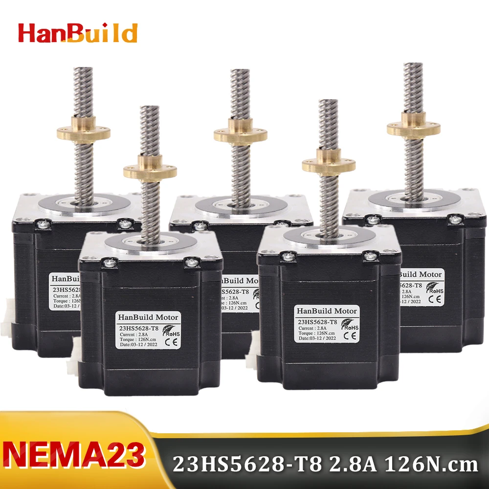 

5PCS NEMA 23 23HS5628-T8 4-lead 57 motor 56mm 2.8A screw Stepper Motor with t8 2/4/8mm CNC Laser Grind Foam