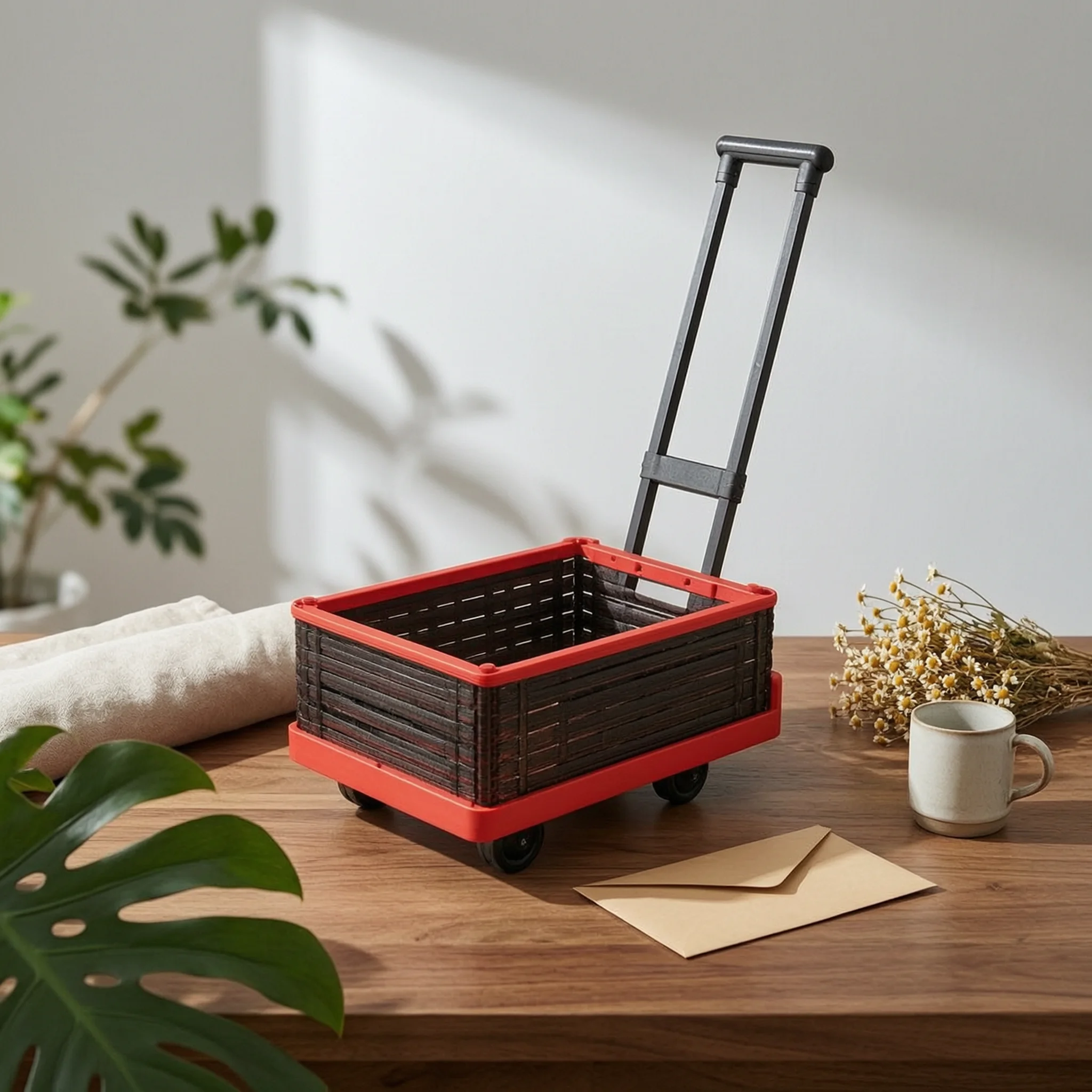 Collapsible Trolley with Basket Compact Hand-Push Trolley with Telescoping Handle Foldable Utility Cart Space-Saving