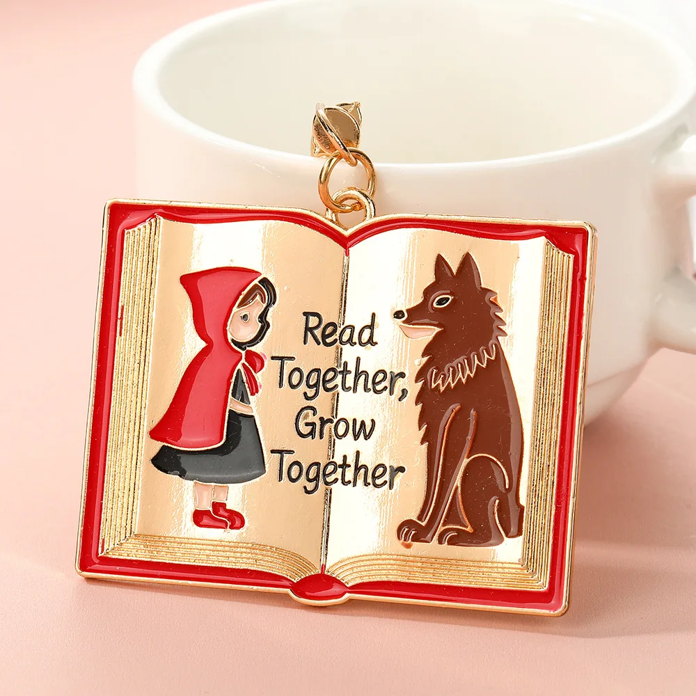 Fairy Tale-style Little Red Riding Hood and the Wolf Book Keychain Cartoon Animation Keyring for Women Friends Keyrings Gifts