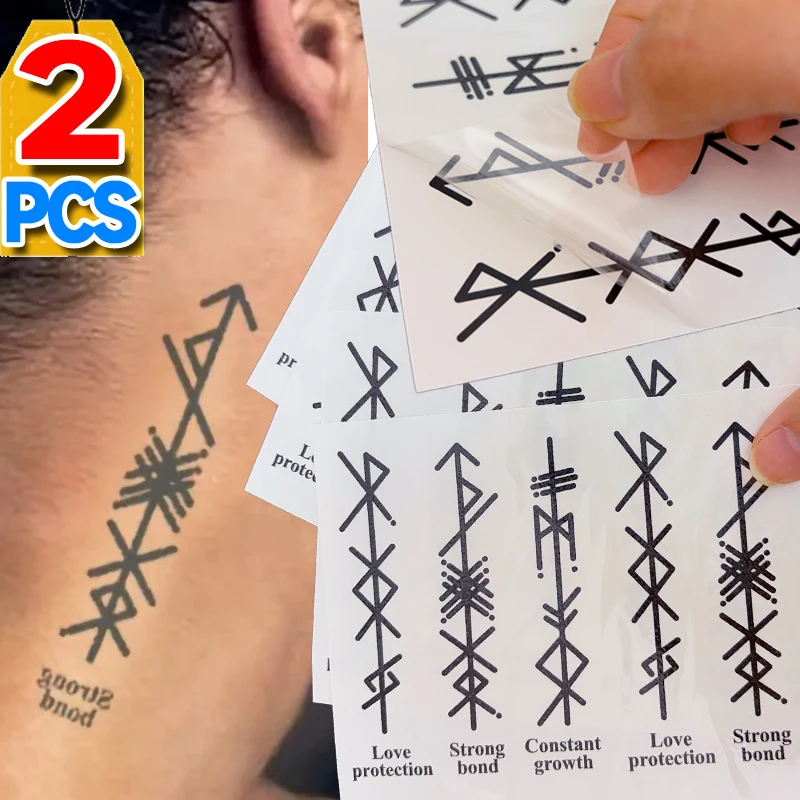 

Waterproof Nordic Rune Letters Tattoo Sticker Realistic Semi Permanent Cool Punk Rock Temporary Tattoo for Body Arm Fake Tattoo