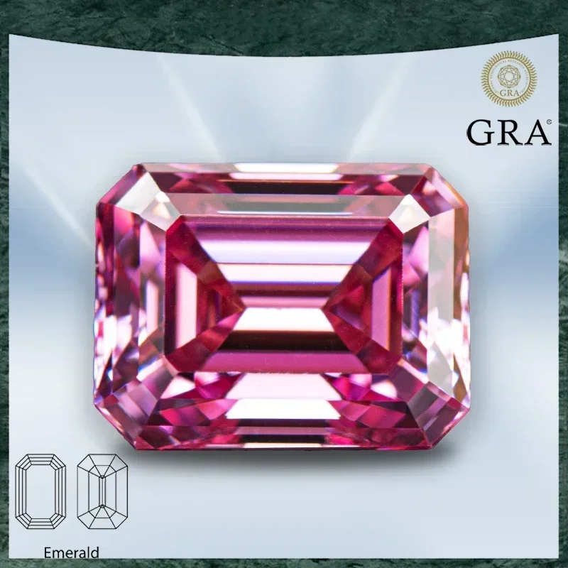 

Moissanite Stone Emerald Cut Pink Color VVS1 with GRA Certificate for Gemstone Charms Advanced Jewelry Making Materials