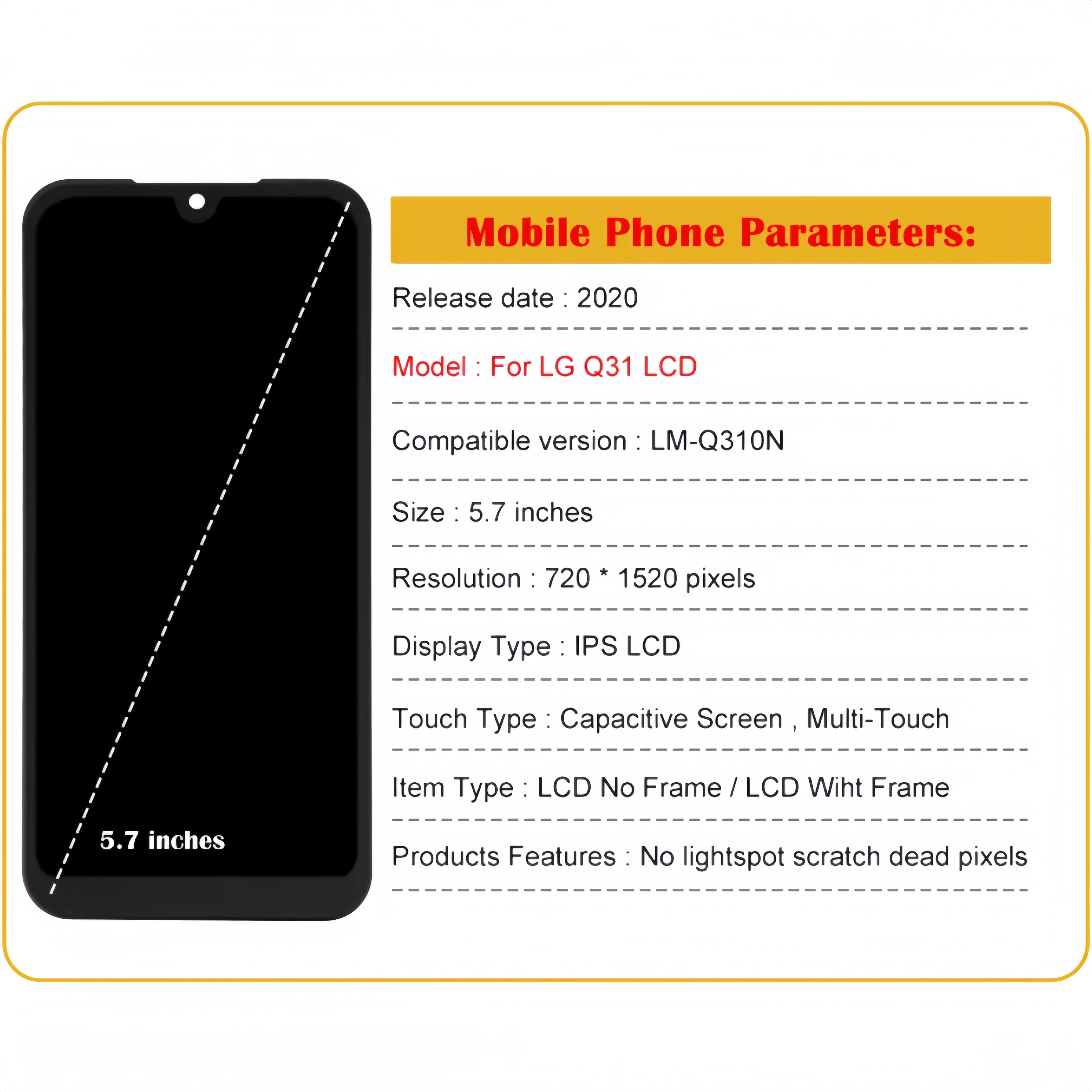 จอแสดงผล LCD Touch Screen Digitizer Assembly Replacement, fit สําหรับ LG Q Series Q31 2020 Q310N LMQ310N LM-Q310N