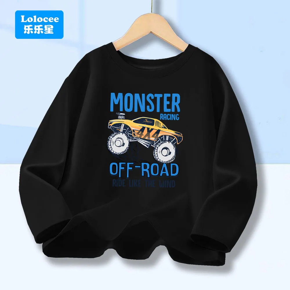 الوحش شاحنة تي شيرت مطبوع الأولاد على الطرق الوعرة مركبة قميص قميص قطني بكم طويل المحملة للجنسين ربيع الخريف الكرتون القمم CZ1 #3