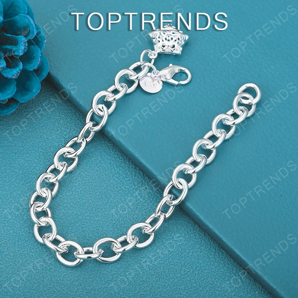 

20cm 8-Inch 925 Sterling Silver Openwork Star Bracelet Cute Exquisite Jewelry For Women Wedding Birthday Party Gift Accessories