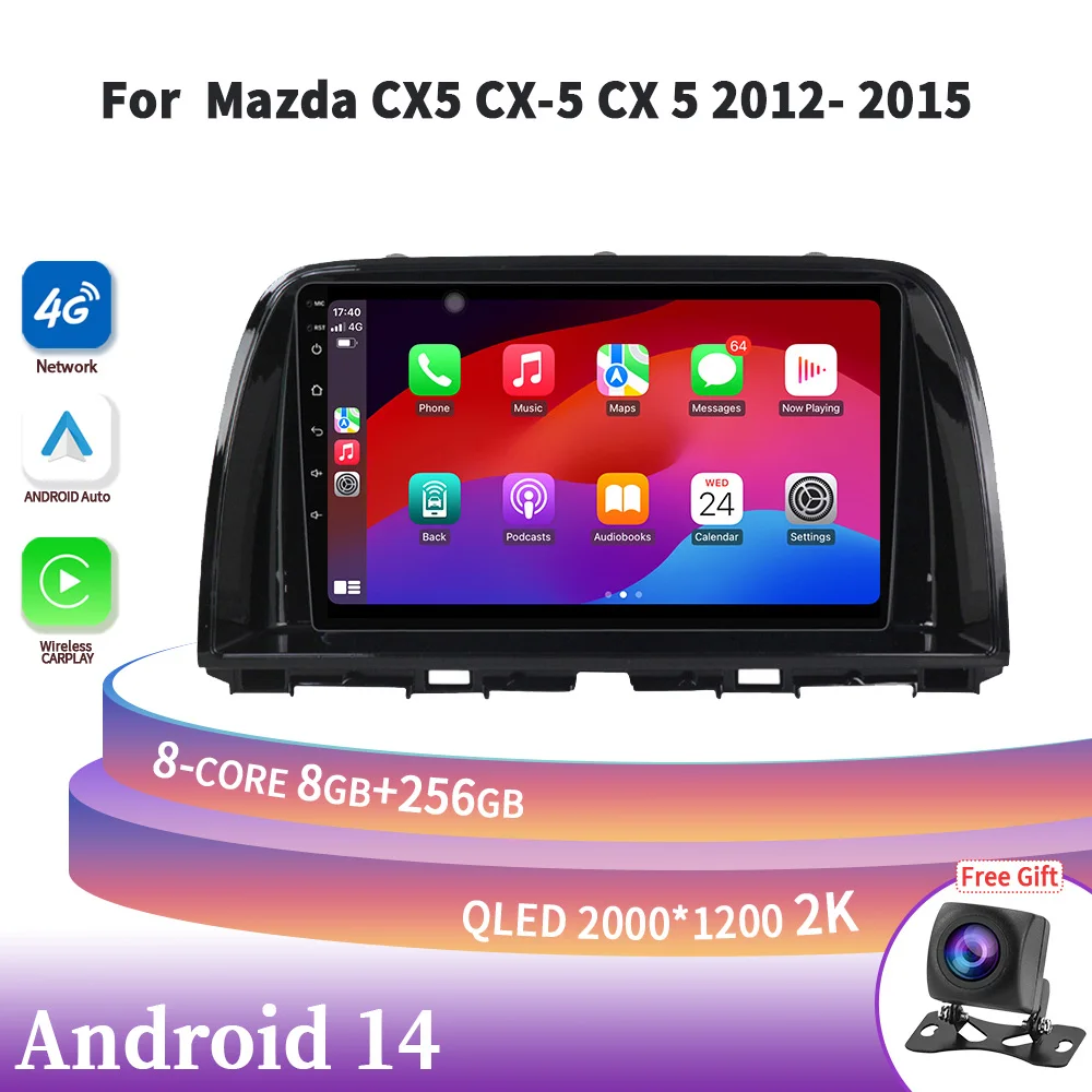 Android 14 Auto Car Radio Screen For Mazda CX5 CX-5 CX 5 2012-2015 2DIN Multimedia Navigation Wireless Carplay Stereo Screen