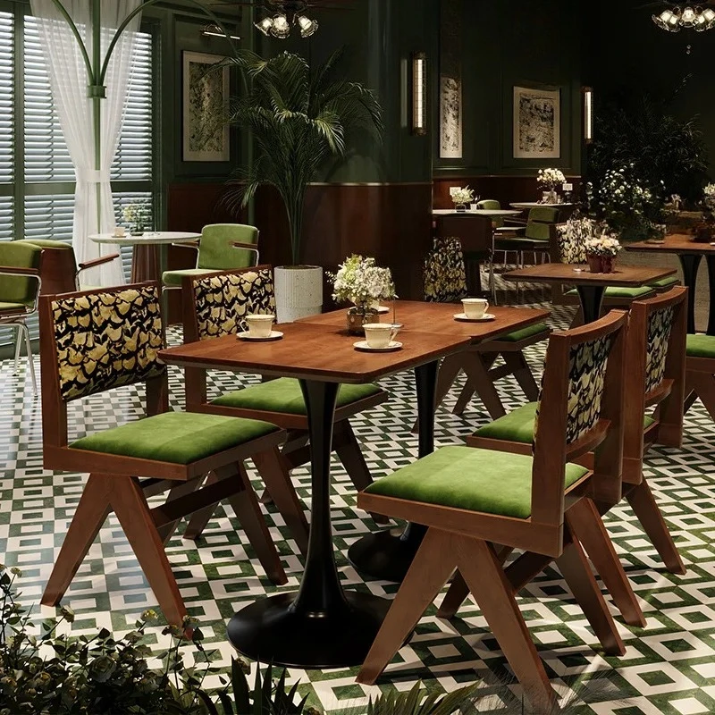 

Solid Wood Retro Western Restaurant Dining Table and Chair Combination Dining Bar Restaurant Table and Chair