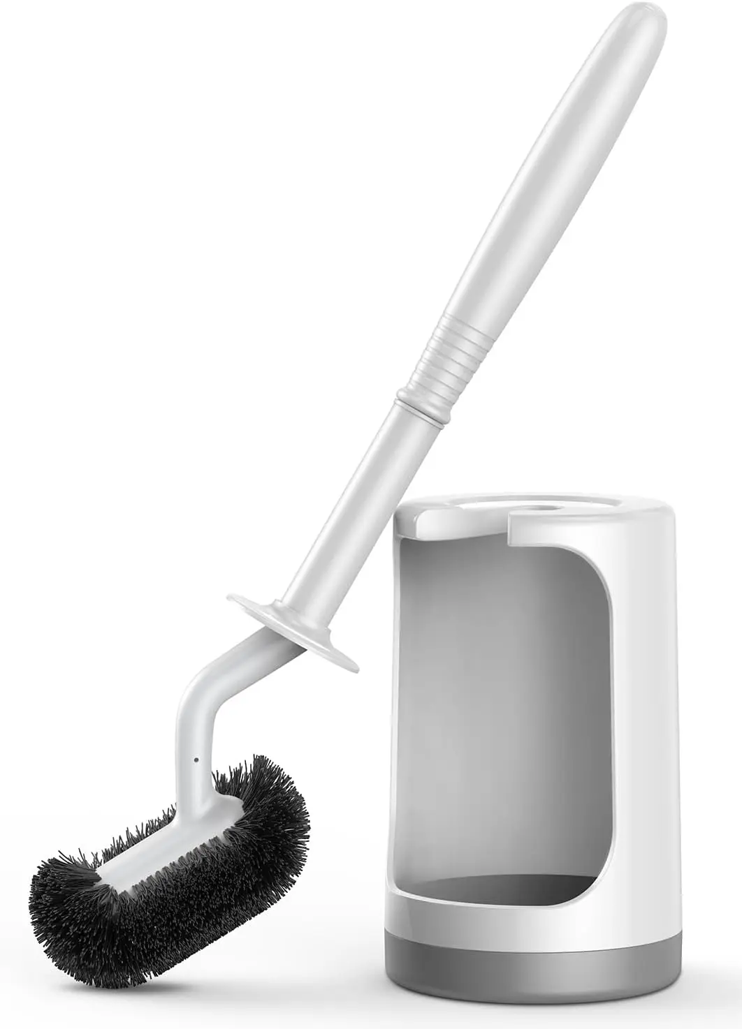 

Curved toilet brush & holder, compact hidden design, deep clean under rim, perfect for small spaces and RVs, white