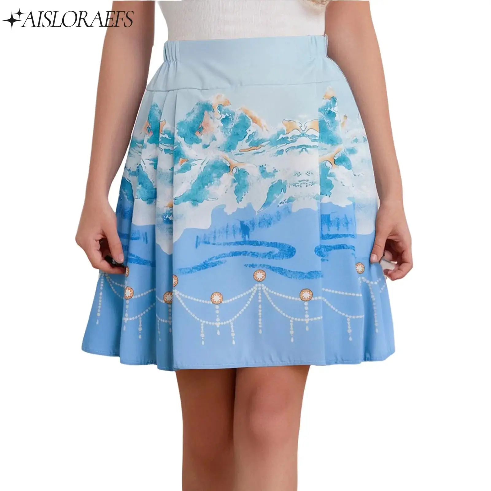 

Chinese Style Kids Girls Horse-Face Skirt A-Line Printed Pleated Skirts Traditional Clothing for Birthday Halloween Theme Party