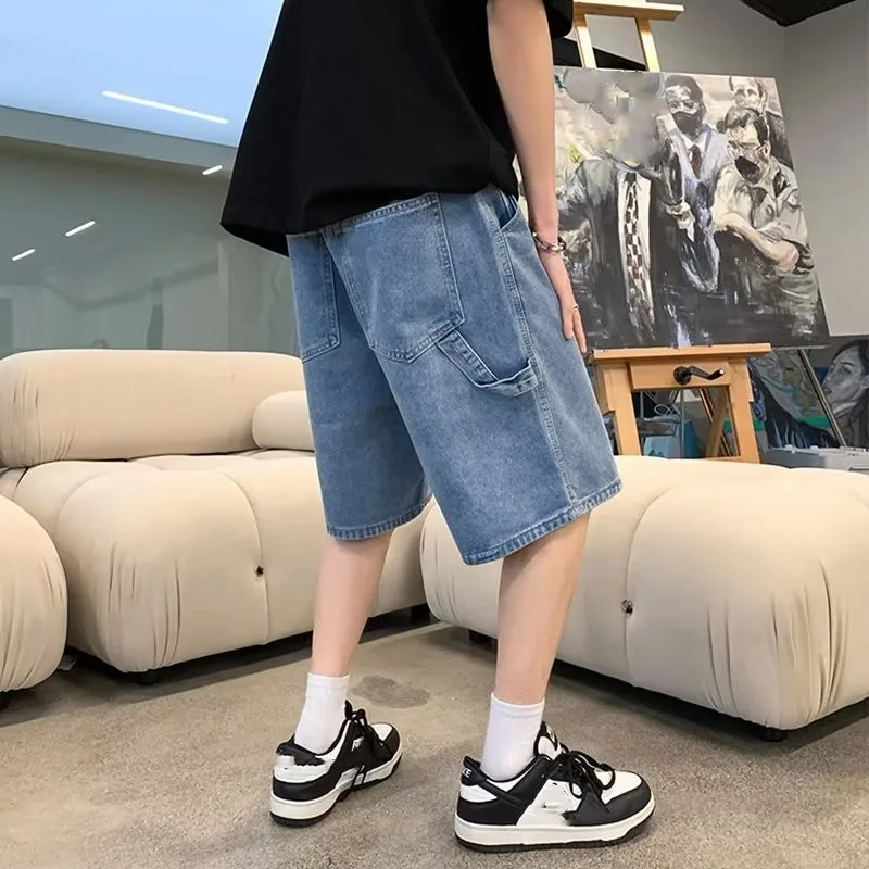 

Cargo Denim Shorts Men's Summer Thin Wide Leg Cropped Pants Large Loose Pockets Five Pants