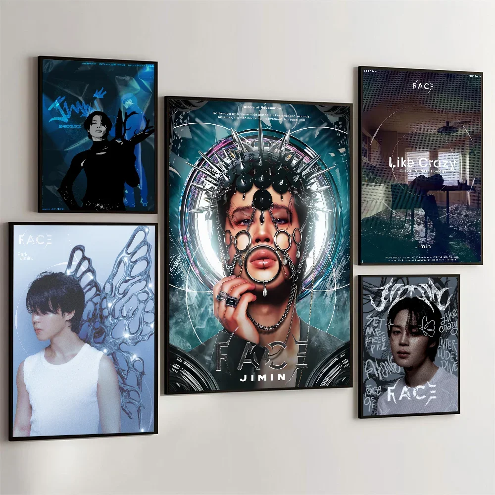 Singer Jimin Kpop Face Poster Self-adhesive Art Waterproof Paper Sticker Coffee House Bar Room Wall Decor