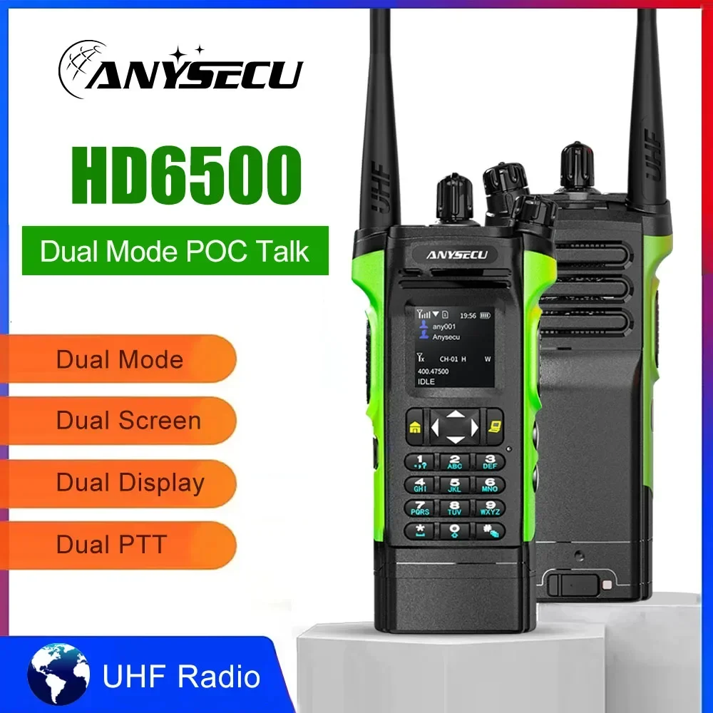 

2024 New 4G POC Network Radio 6500 With Analog UHF 400-480MHz 8Watts High Power Dual Mode Dual Screen Work With REAL PTT