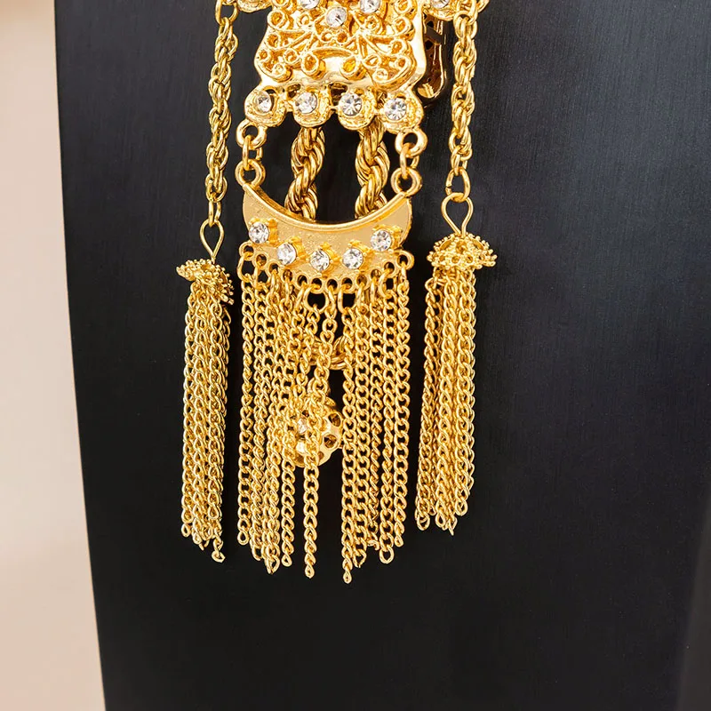 Gold Color Wedding Bride Crystal Necklace with Thick Tassel Sweater Chain for Arab Caftan Jewelry Accessory image 4