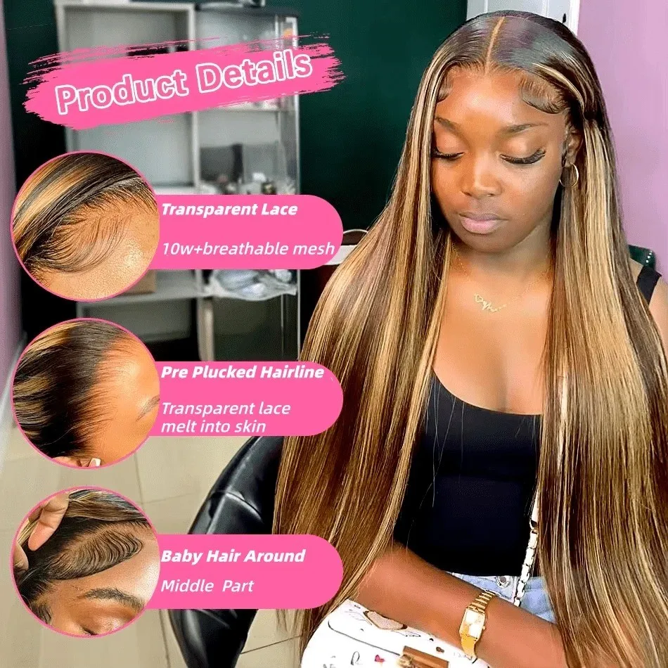 P4/27 Honey Blonde Ombre Highlight Bone Straight Human Hair Wig Pre Plucked With Baby Hair 13x6 Lace Front Wigs For Black Women image 6