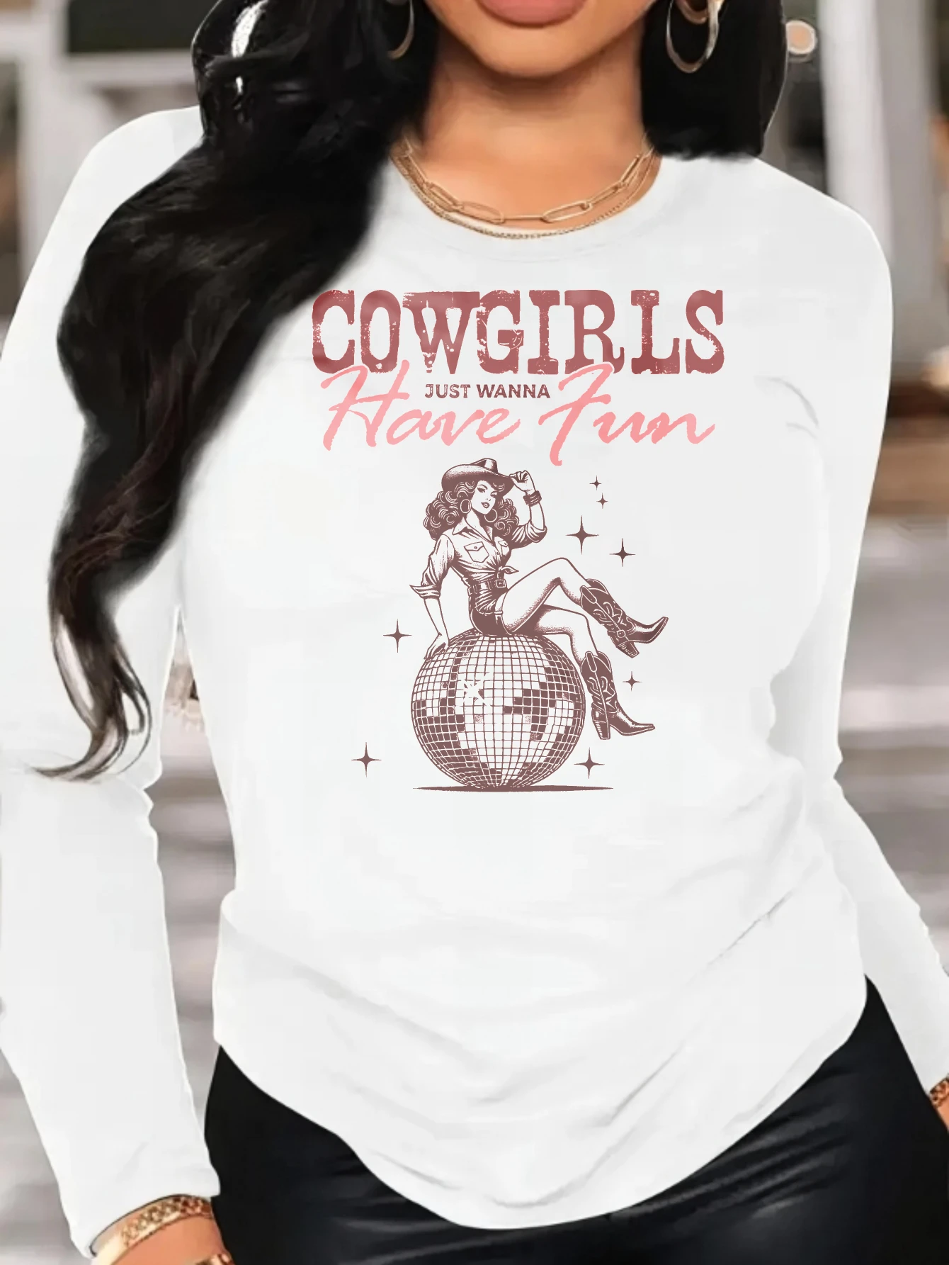 Camiseta de manga comprida pronta para outono Western Girl Camisa de algodão de Halloween para estilo quente e confortável