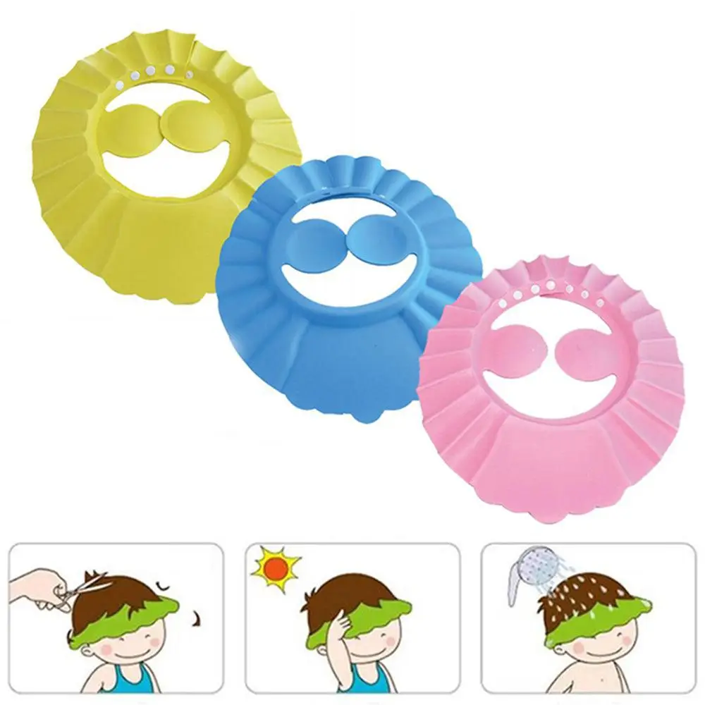 Visera de baño ajustable para niños, protección para los oídos, impermeable, champú, sombrero, lavado de pelo, gorros de Baby Shower