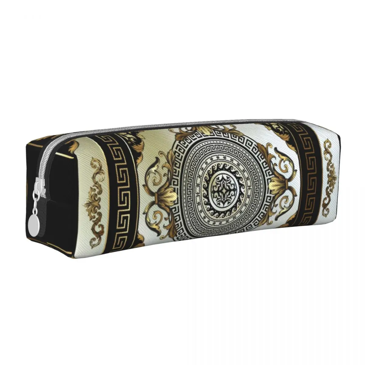 Ornate Baroque Cream Gold Black Greek Key Pencil Case Cute Pen Box Bags Student Big Capacity School Supplies Gifts Pencilcases