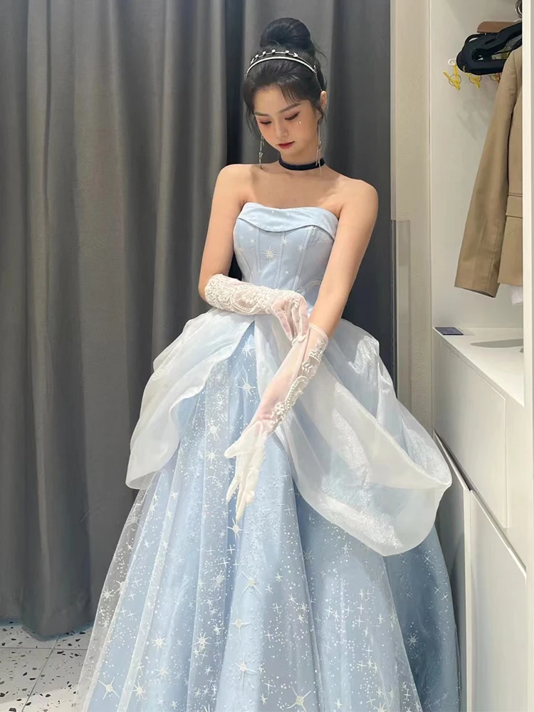 Blue Evening Dress For Adult Girls Beautiful Princess Dress Light Luxury Niche High-end Vocal Arts Exam Performance Fairy Dress